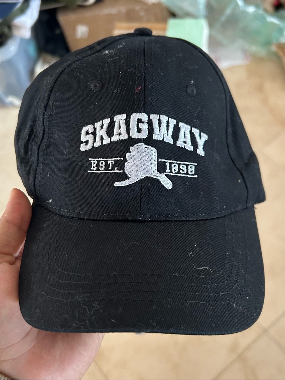 Skagway Black and white logo spellout adjustable adult Baseball Cap #96